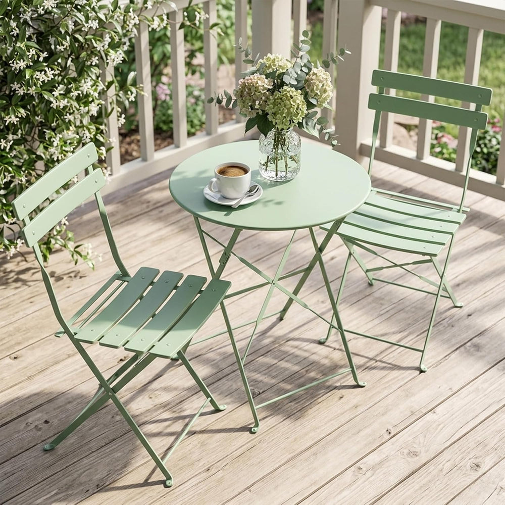 3-Piece Patio Bistro Set, Folding Outdoor Bistro Table and Chairs with Sturdy...