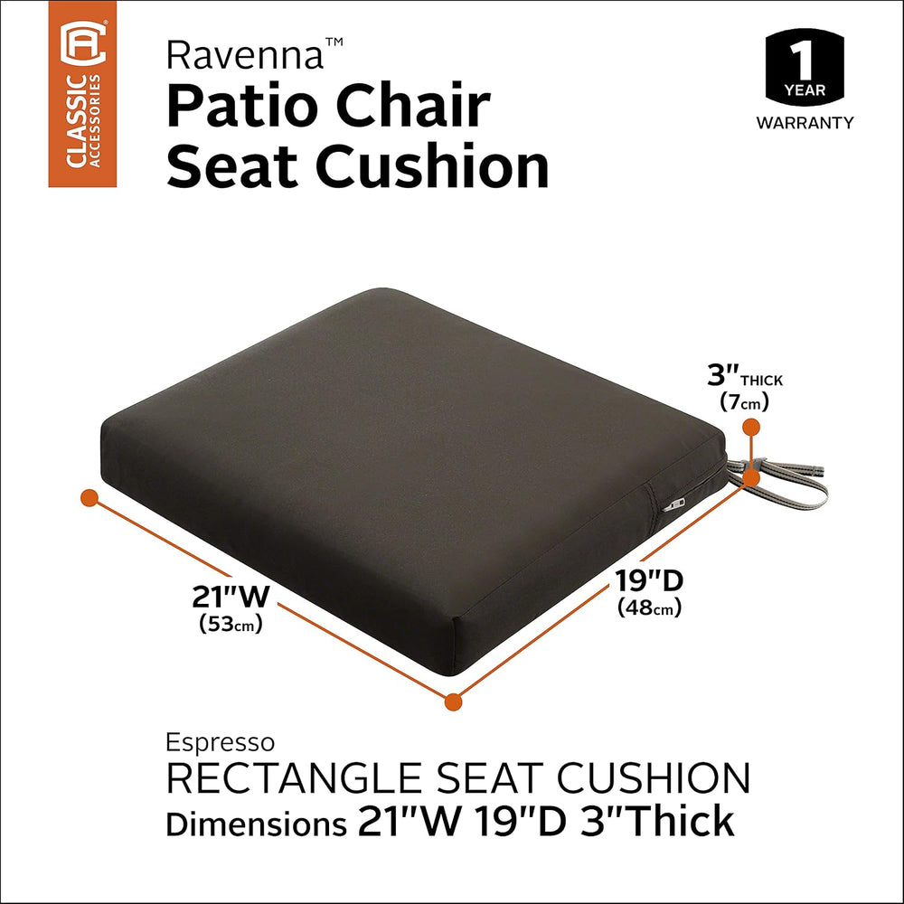 Classic Accessories Ravenna Water-Resistant 21 x 19 x 3 Inch Patio Seat Cushi...