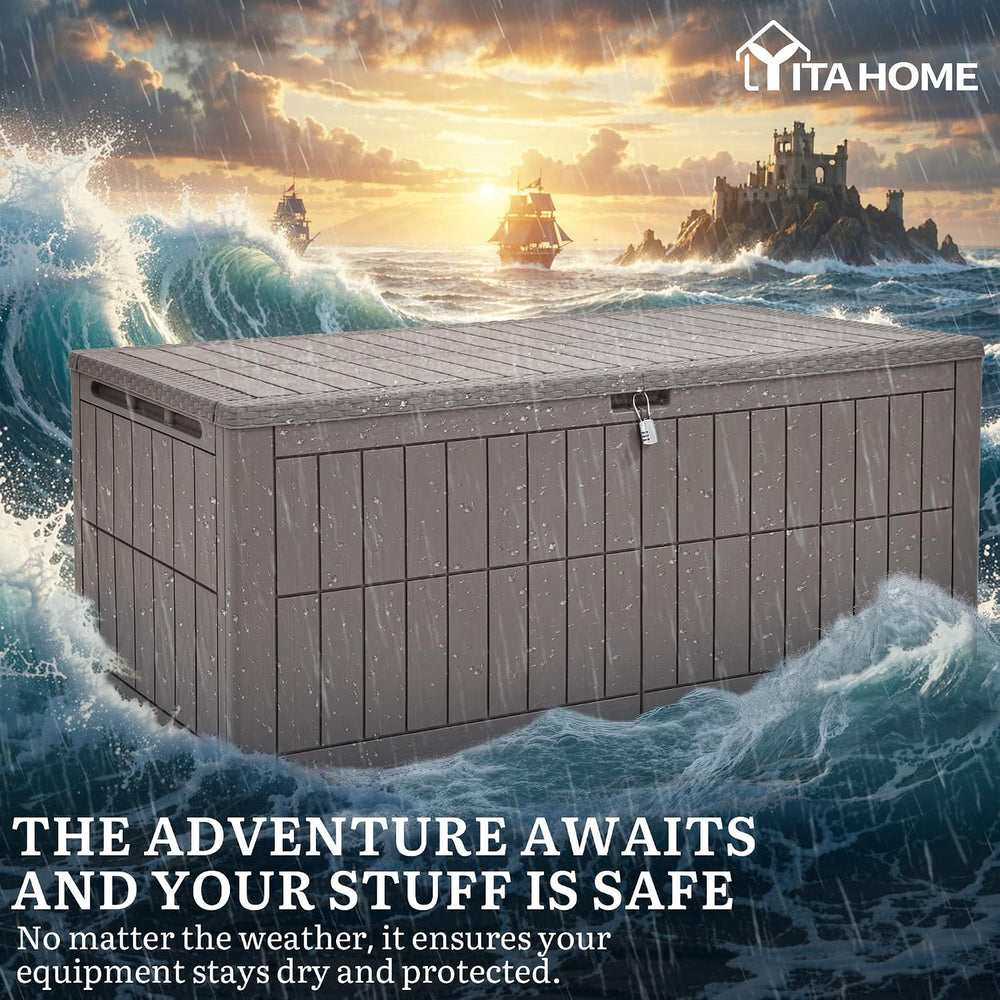 YITAHOME 200 Gallon Large Outdoor Storage Box XL Resin Deck Box with Lock