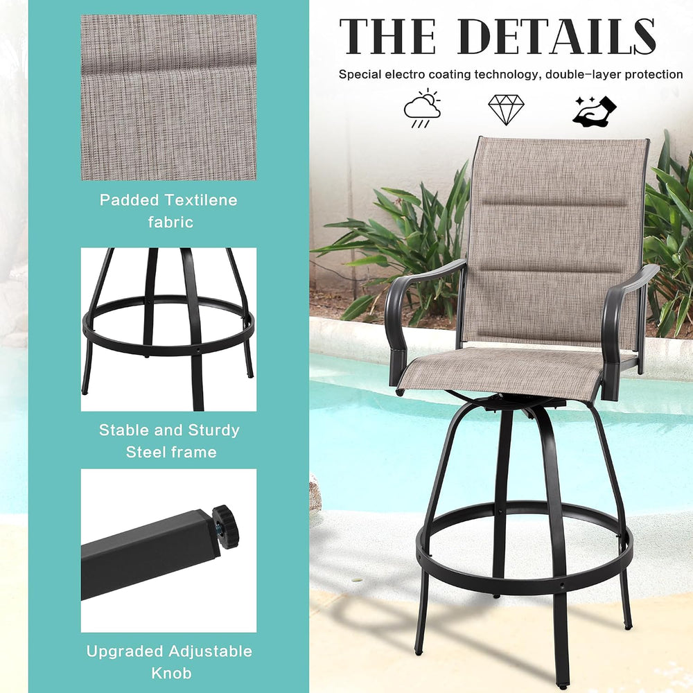 Vongrasig 5 Piece Patio Swivel Bar Set, All Weather Metal Textilene High Stoo...
