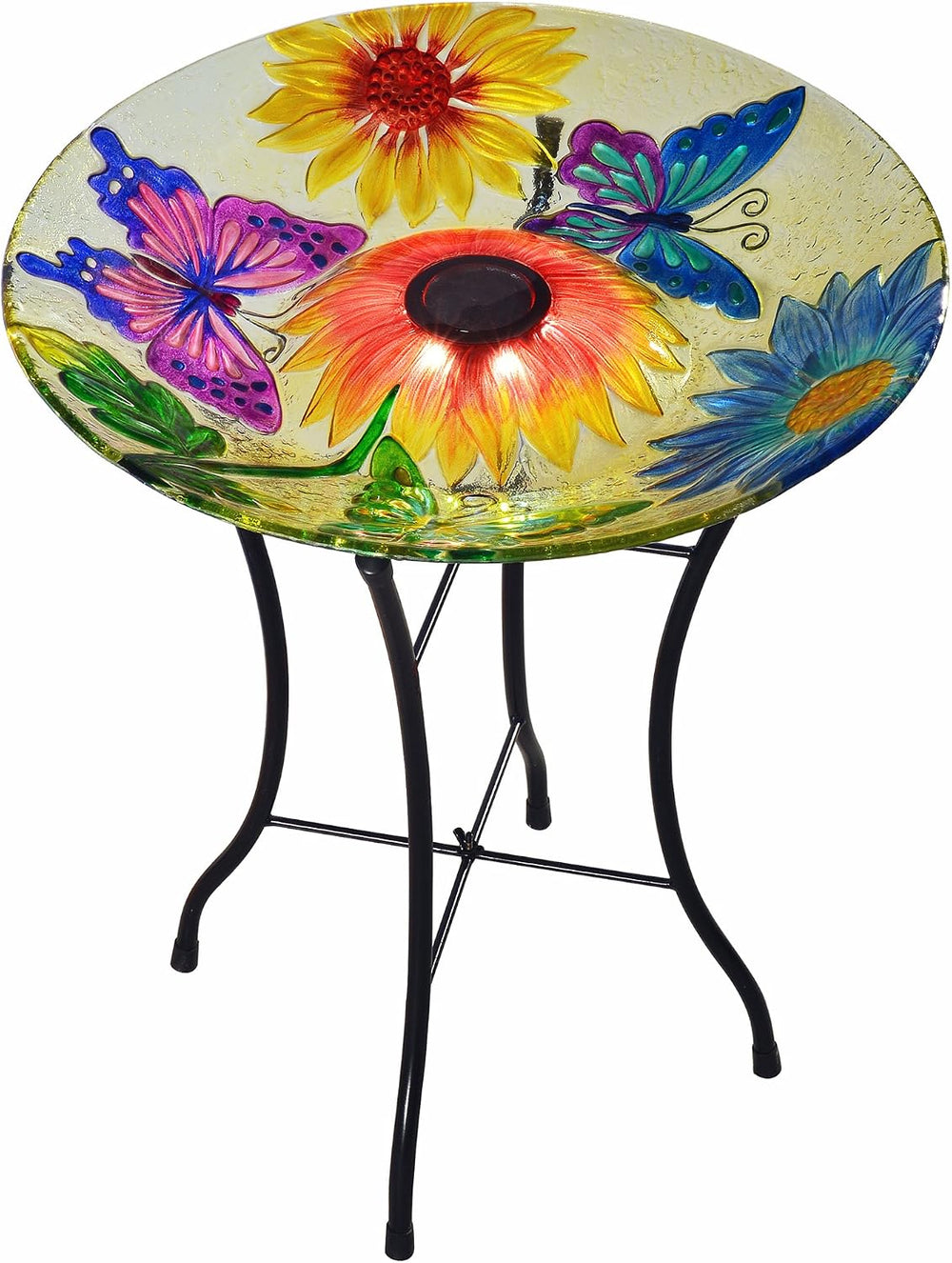 Teamson Home Handpainted Butterfly Fusion Glass Solar Birdbath Bowl Feeder wi...