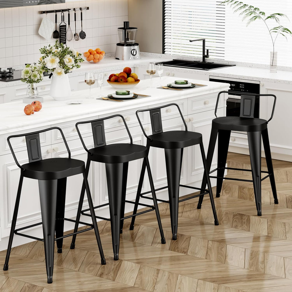 ALISH Bar Stools Set of 4, 26 Inch Counter Height Stools with Back, Black