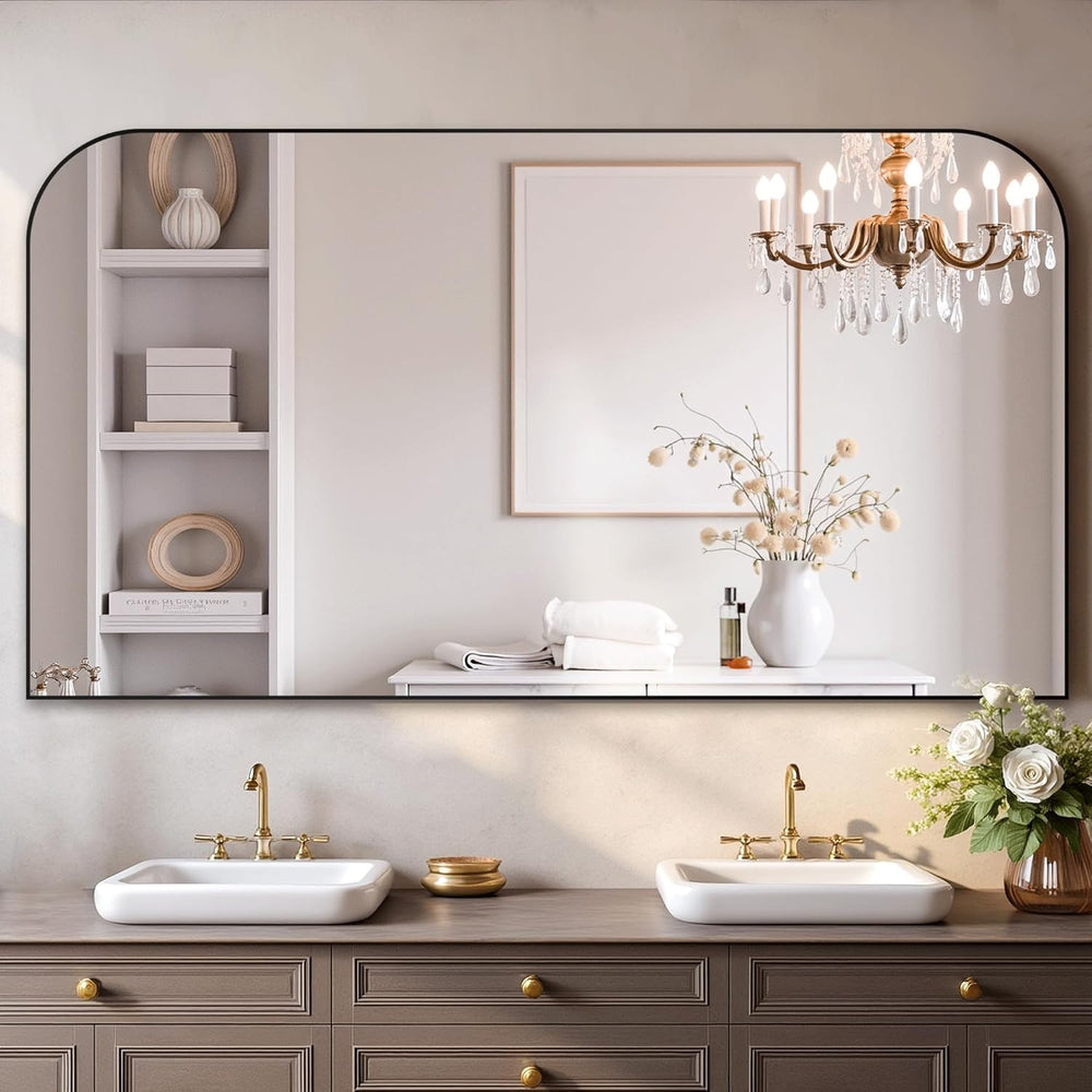Delma 30"x55" Black Metal Framed Bathroom Mirror for Over Sink