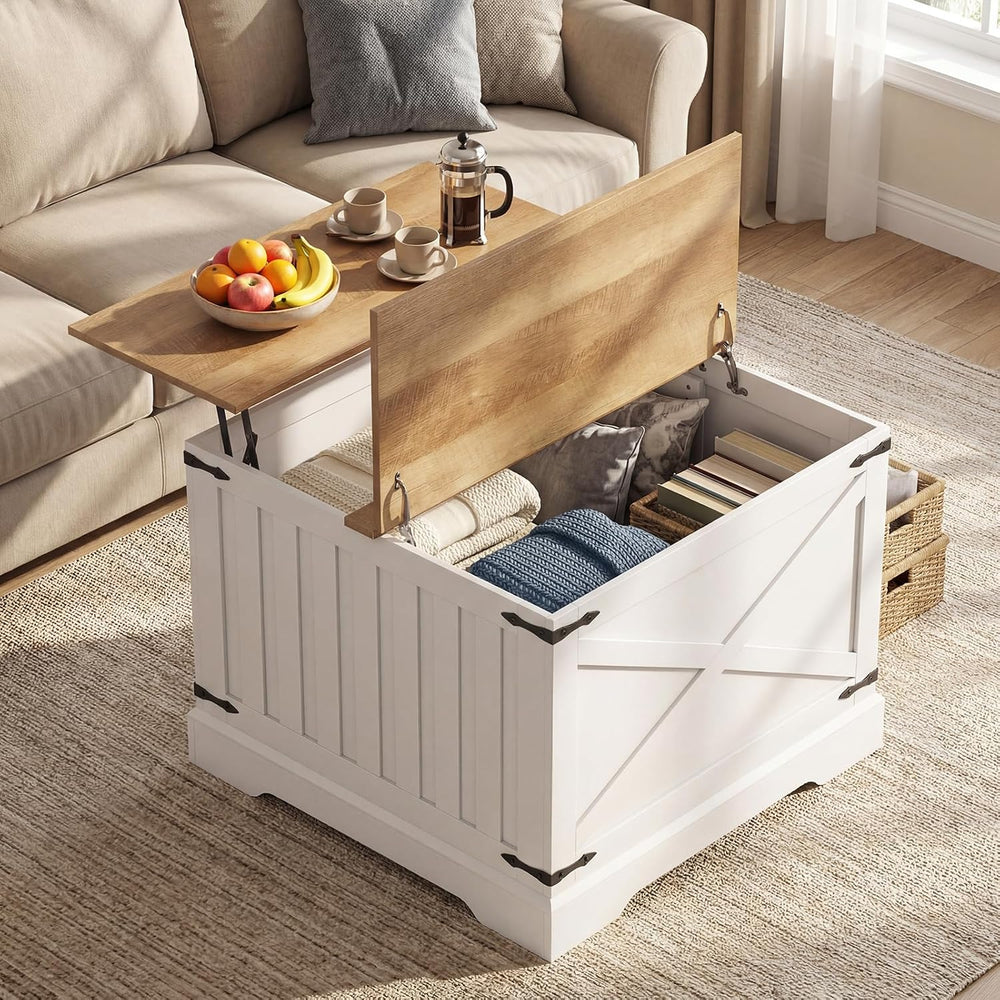 GIANTEX Farmhouse Lift Top Coffee Table, 31.5" Square Wood Center Table ...