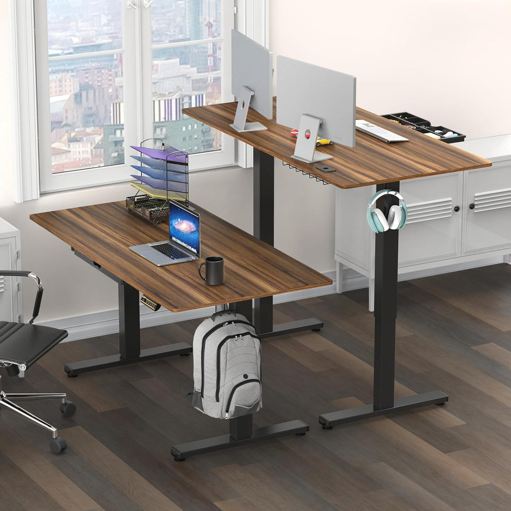 SHW 55 x 28 Electric Height Adjustable Standing Desk w/Drawer, Walnut