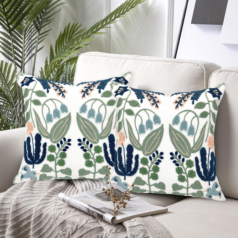 Alysheer Floral Embroidered Throw Pillow Cover 20"x 20" Set of 2 Bl...