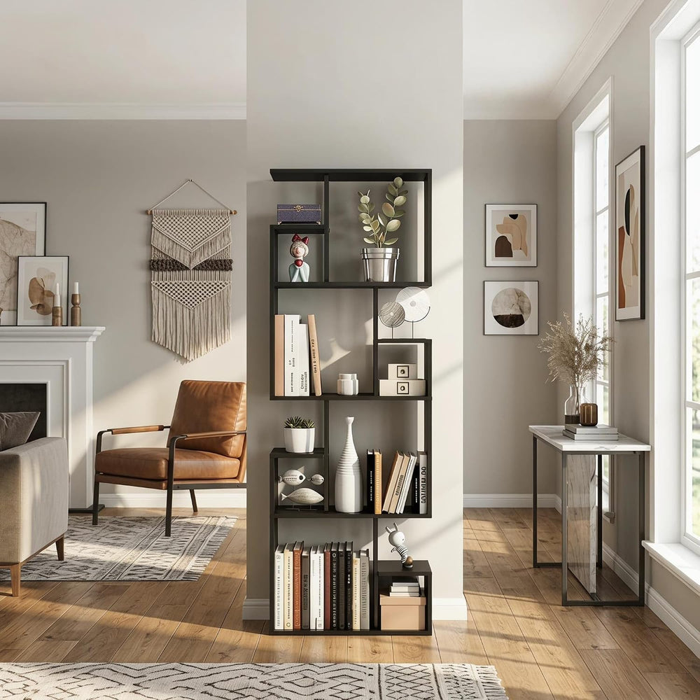 Manora Modern Geometric Bookshelf, 4-Tier Tall Bookcase with Open Display She...