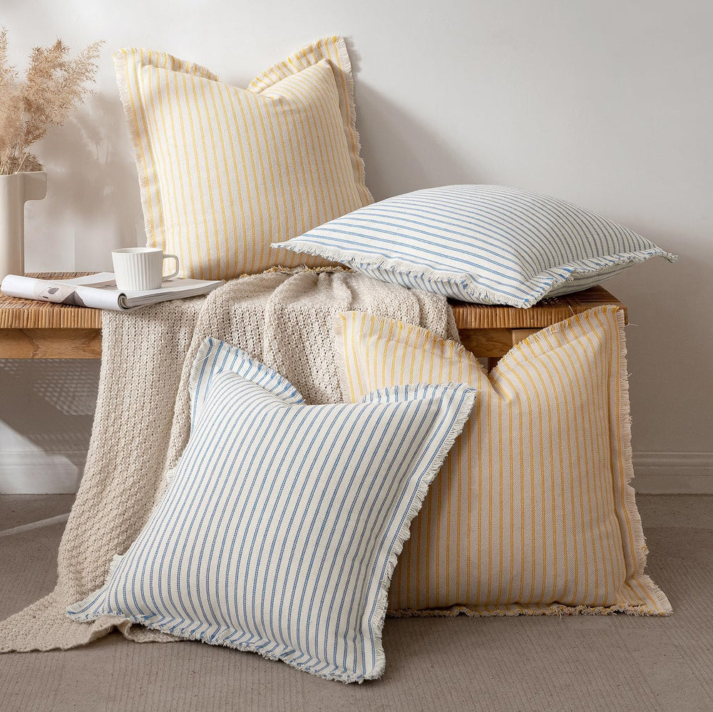 MIULEE Yellow Striped Decorative Throw Pillow Covers, 18x18