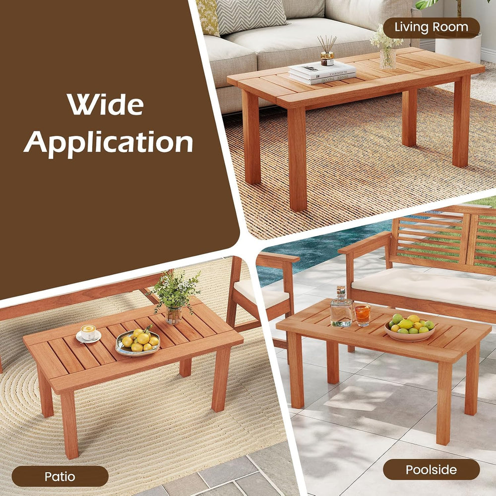 RELAX4LIFE Wood Outdoor Coffee Table - 35.5’’ Rectangular Small Patio Table w...