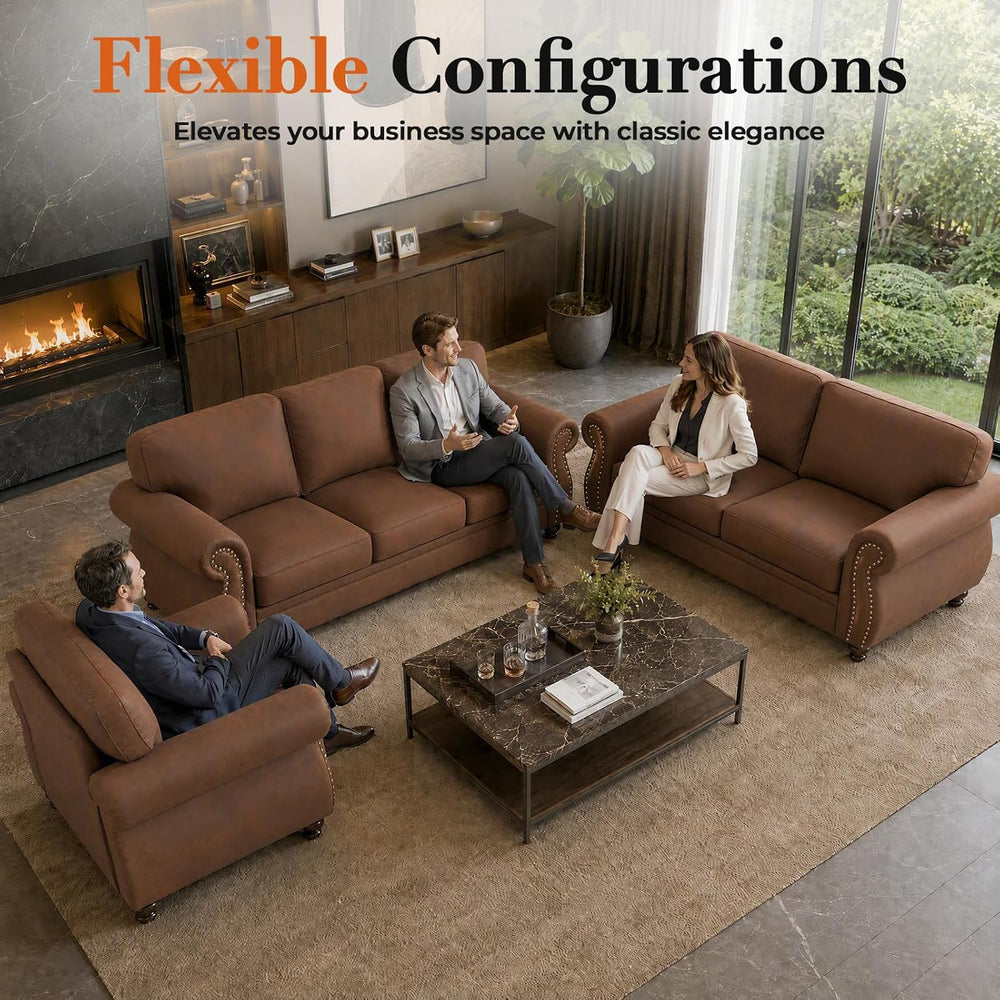 Couchus 3-Piece Sofa Set, 88" 3-Seater, 77" Loveseat, 42" Armc...