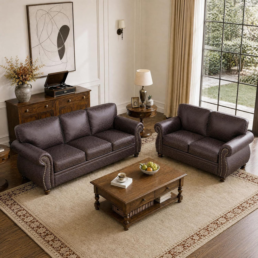 Couchus 2-Piece Sofa Set, 88" 3-Seater, 77" Loveseat, Brown