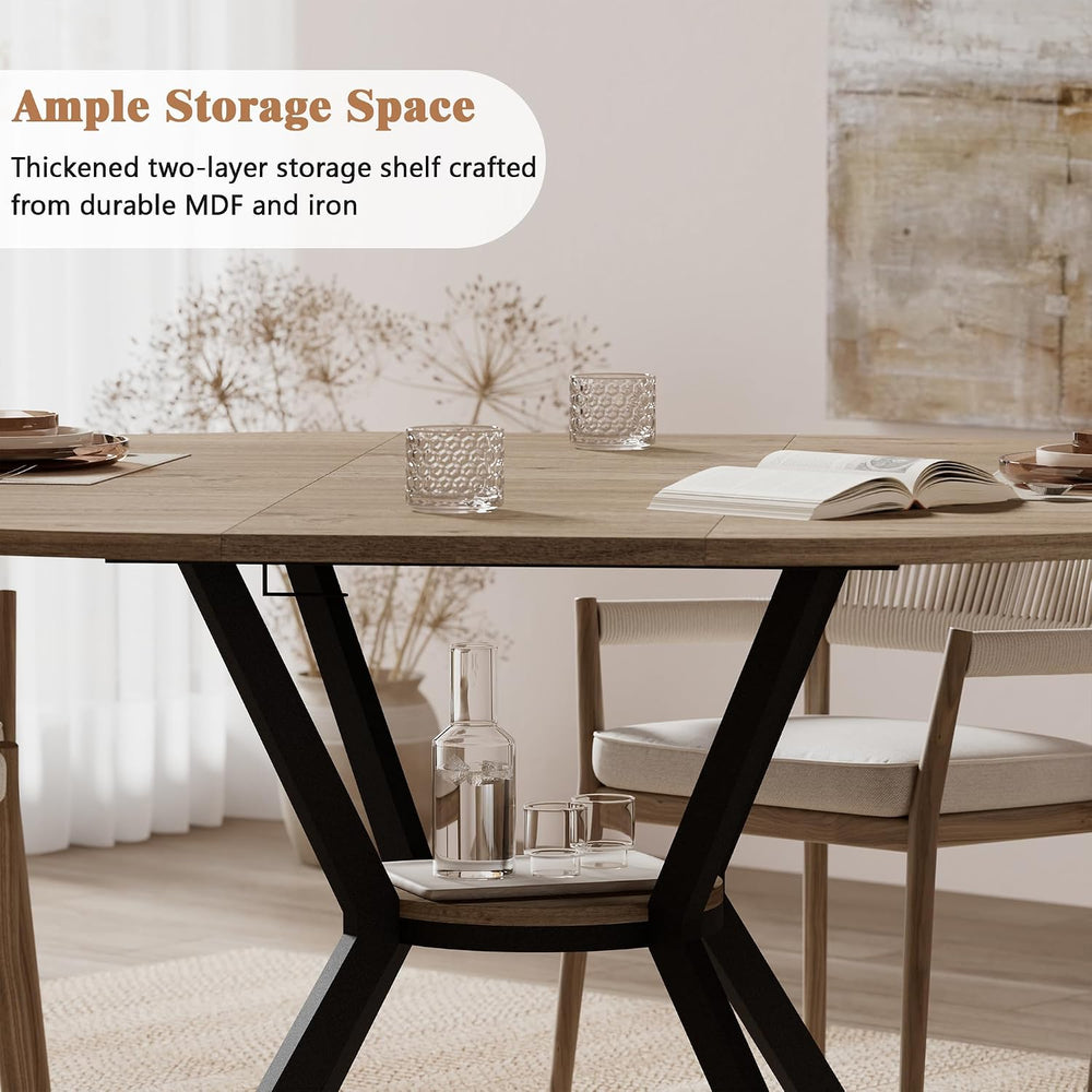 MECHYIN 42"-58" Extendable Round Dining Table for 4-6,with Storage ...