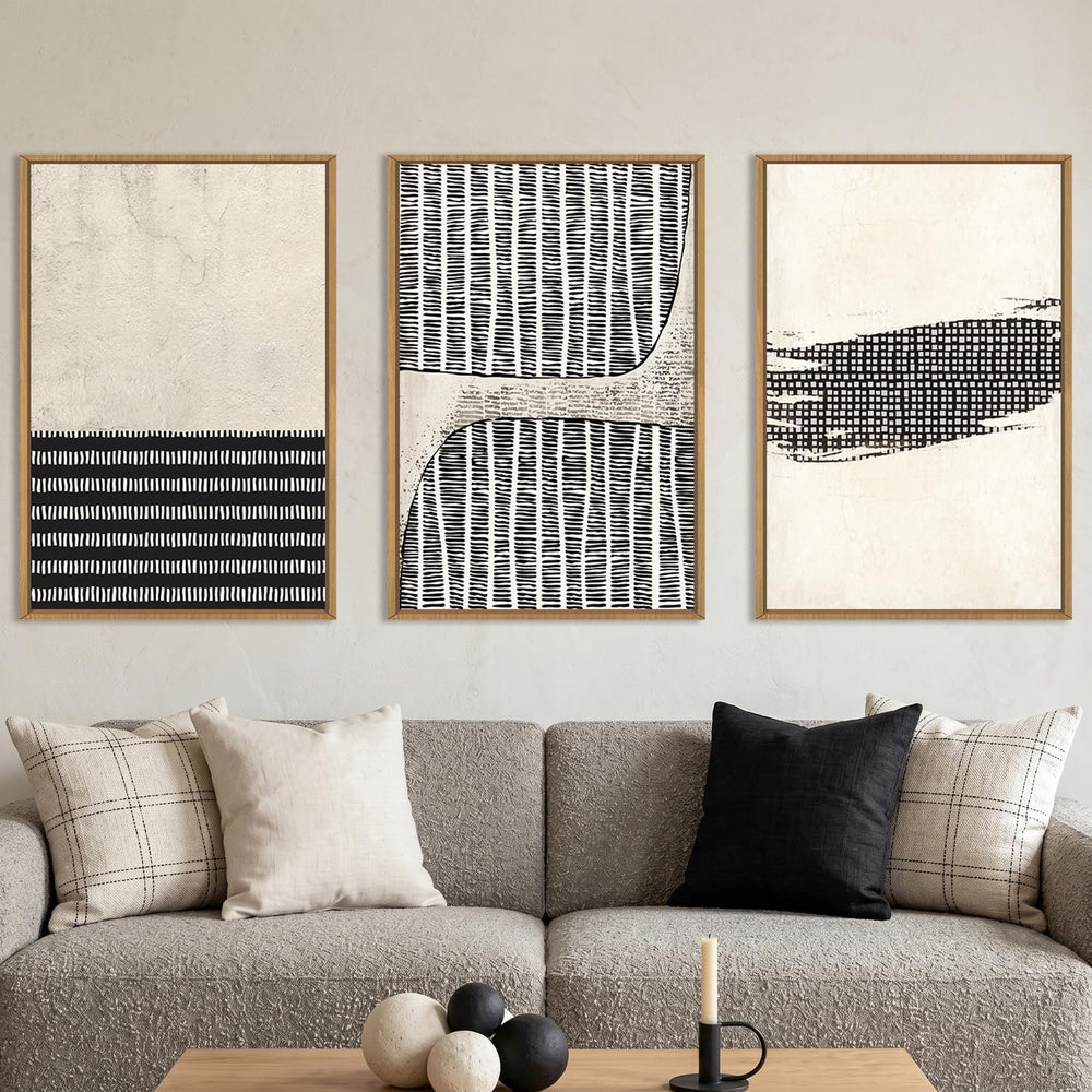 Aryroi Black Beige Abstract Minimalist Framed Canvas Wall Art Set-16"x24...