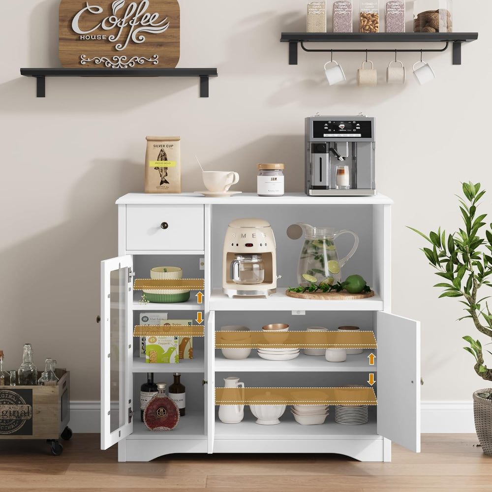 HORSTORS Microwave Cabinet, Kitchen Storage Cabinet, Microwave Stand, White
