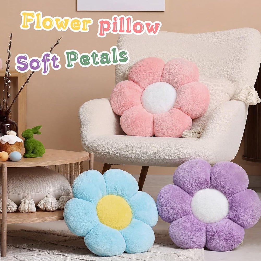 Coume 6 Pcs Flower Pillow Daisy Floor Cushions Decor, Pastel, Long Plush