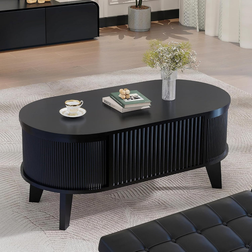 LYNCOHOME 43.3" Black Coffee Table for Living Room with Lifting Top, Oval