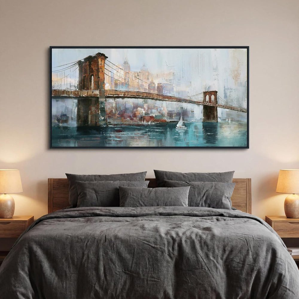Acocifi New York Brooklyn Bridge Wall Art, Large Canvas Framed 58"x29"