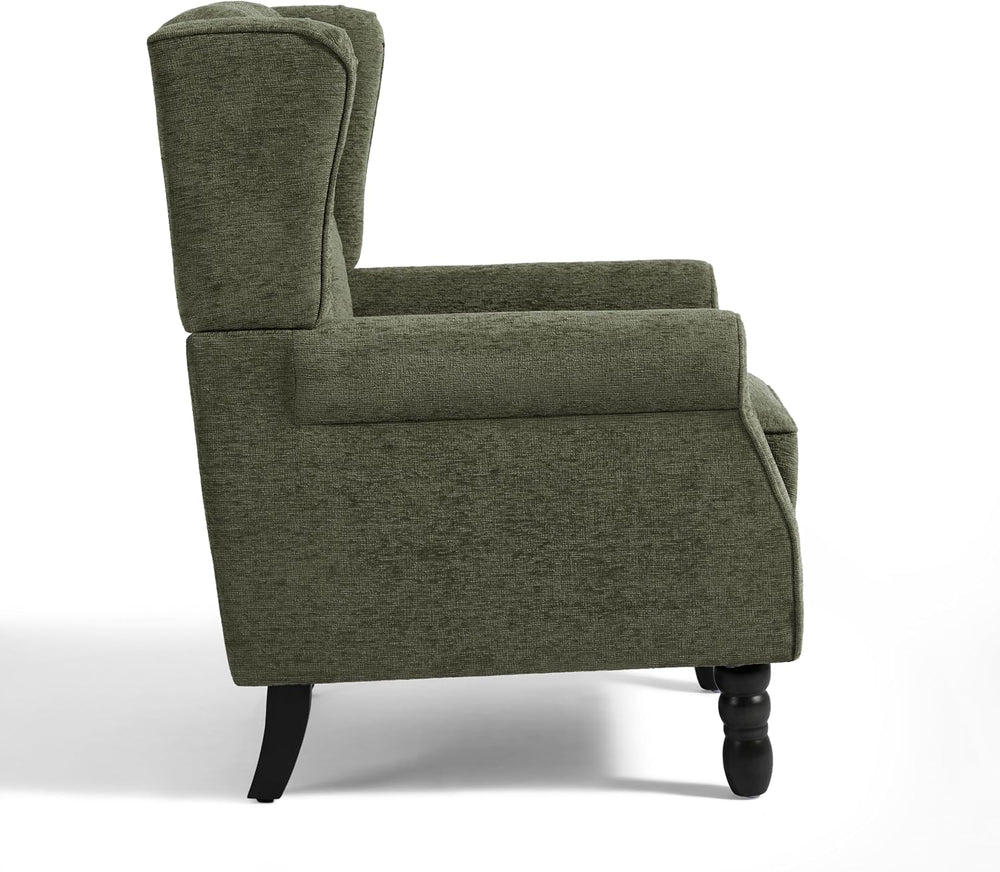 High Back Accent Chair, Fabric Upholstered Wingback Armchair, Green