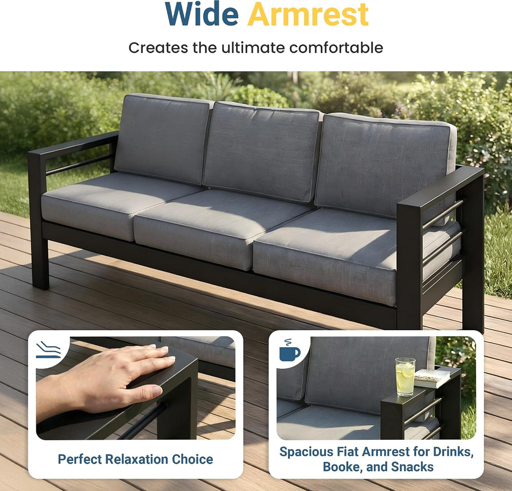 Patio Furniture Set, Aluminum Outside Furniture, Sofa with 10" Back Cushion