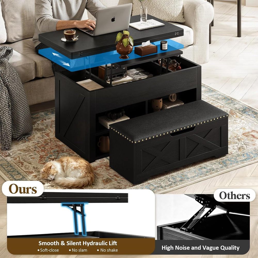 Lift Top Coffee Table with Bench, 4-in-1 Convertible Design