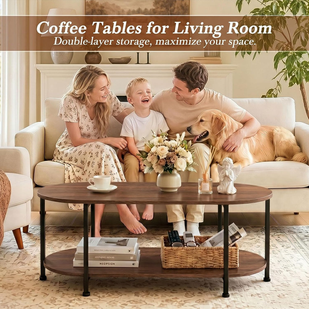 Coffee Table for Living Room, 39" Oval Coffee Table with Storage, 2-Tier...