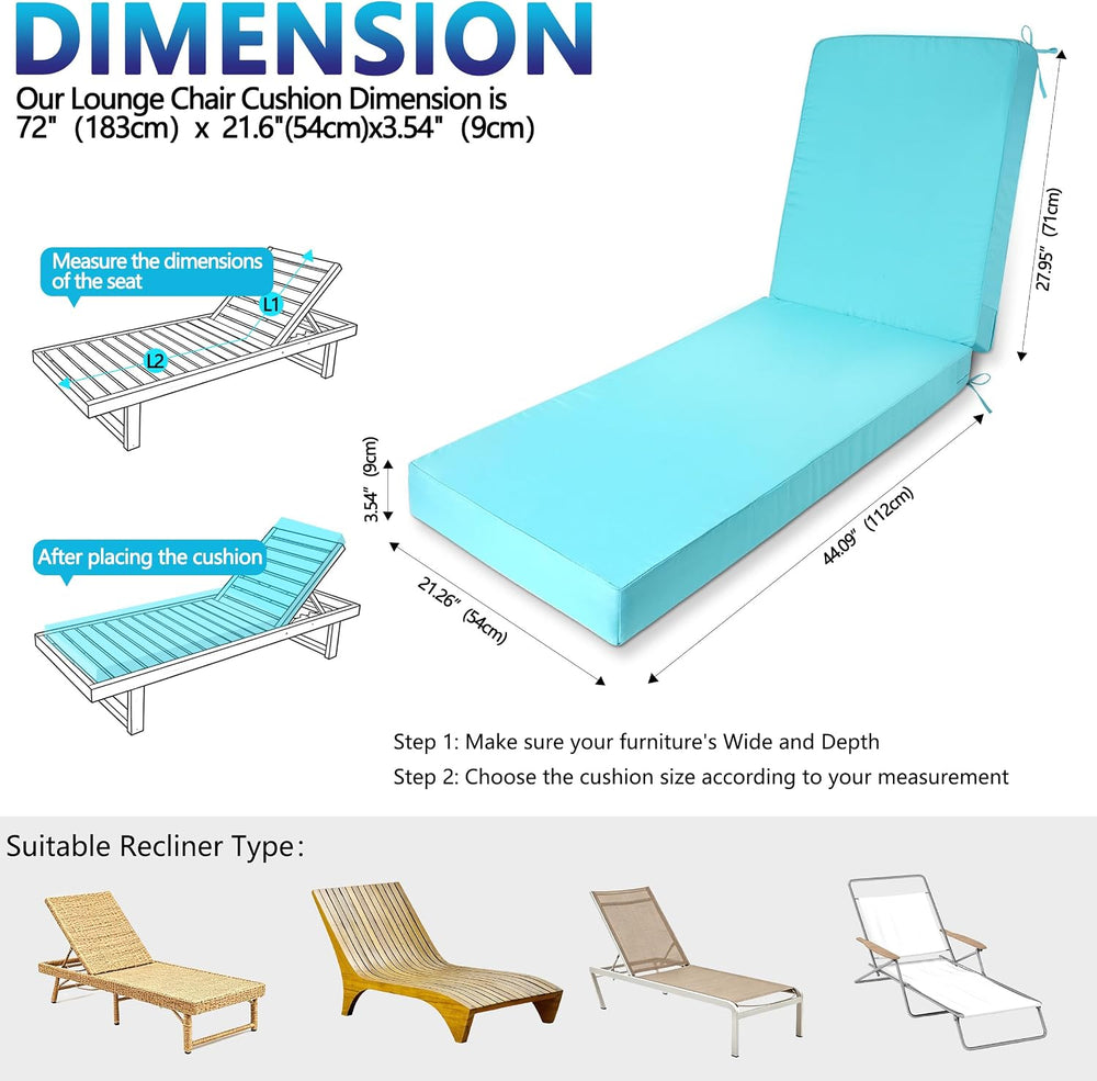 Chaise Lounge Cushions Outdoor 72x21x3.5 Inch, Waterproof and Fade Resistant ...