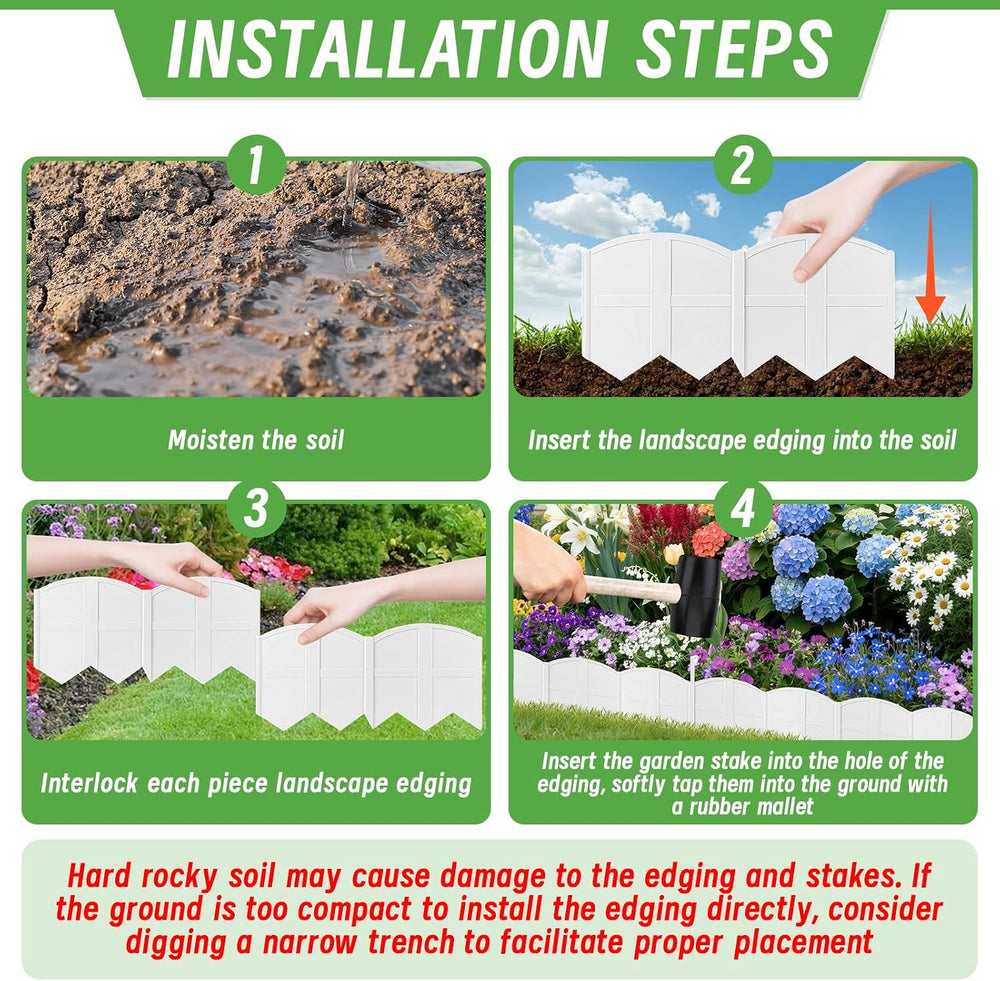6 Inch Tall 20Ft White Landscape Edging Border with 7.8In Stakes,20Pcs