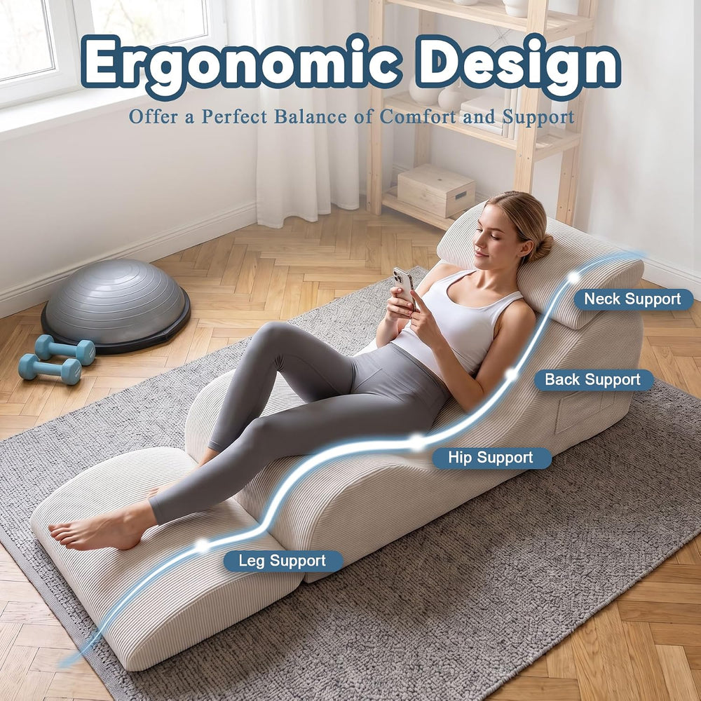 Convertible Yoga Chair Lounge for Adults, Ergonomic Foam Chaise Lounge Chair ...