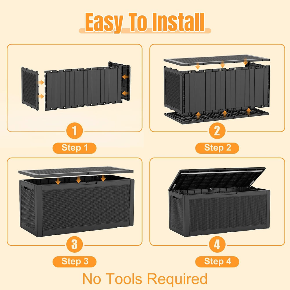 Outdoor Storage Box, 160 Gallon Waterproof Resin Deck Box with Support Rod