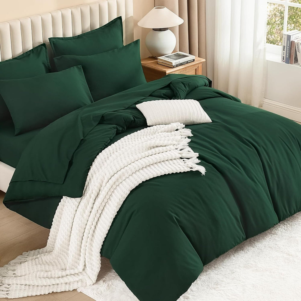Litanika King Comforter Set with Sheets - 7 Pieces Solid Bed in a Bag