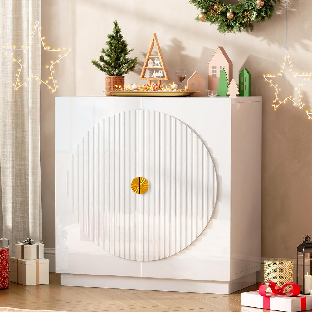 LVSOMT Modern Accent Cabinet with Doors and Adjustable Shelves, Gloss White