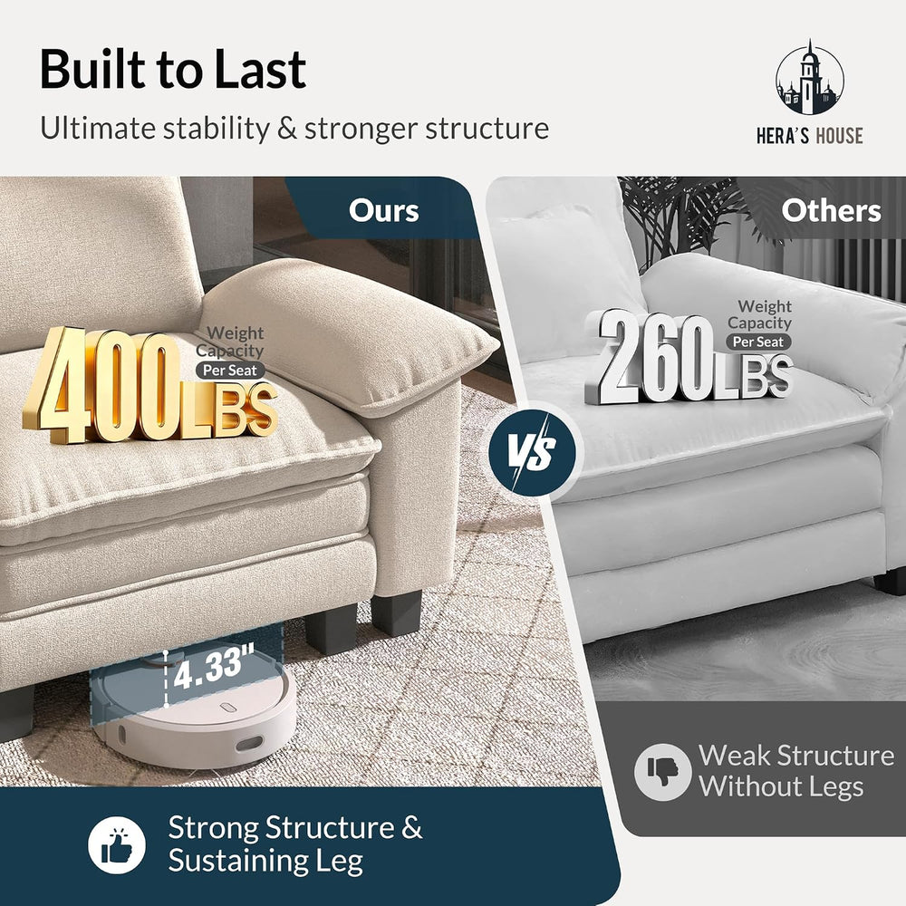 HERA'S HOUSE Modular Sectional Sofa Set with Loveseat & Armchair 3 Piece
