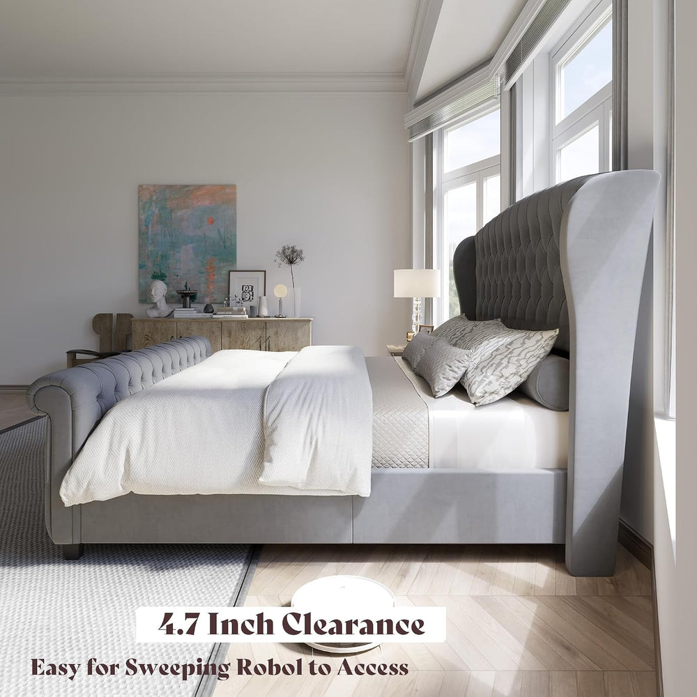 AMERLIFE California King Upholstered Sleigh Bed Frame with Headboard