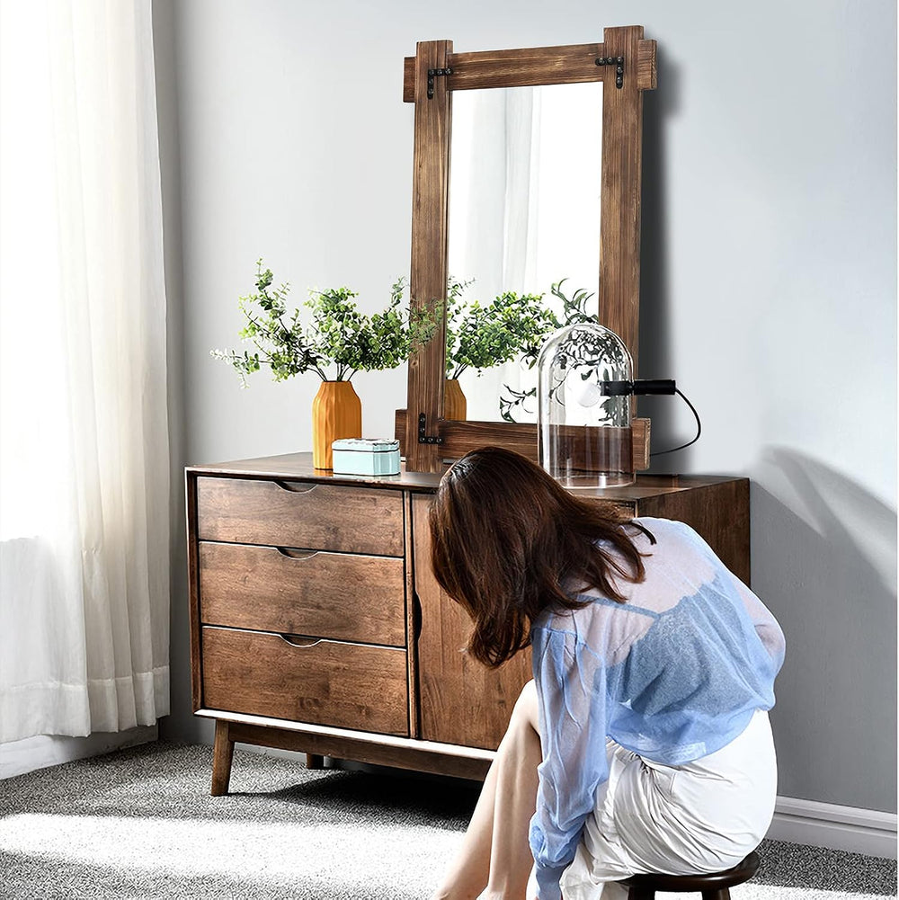 MeMoreCool Rustic Wood Wall Mirror 40x28 Inch, Farmhouse Bathroom Mirror