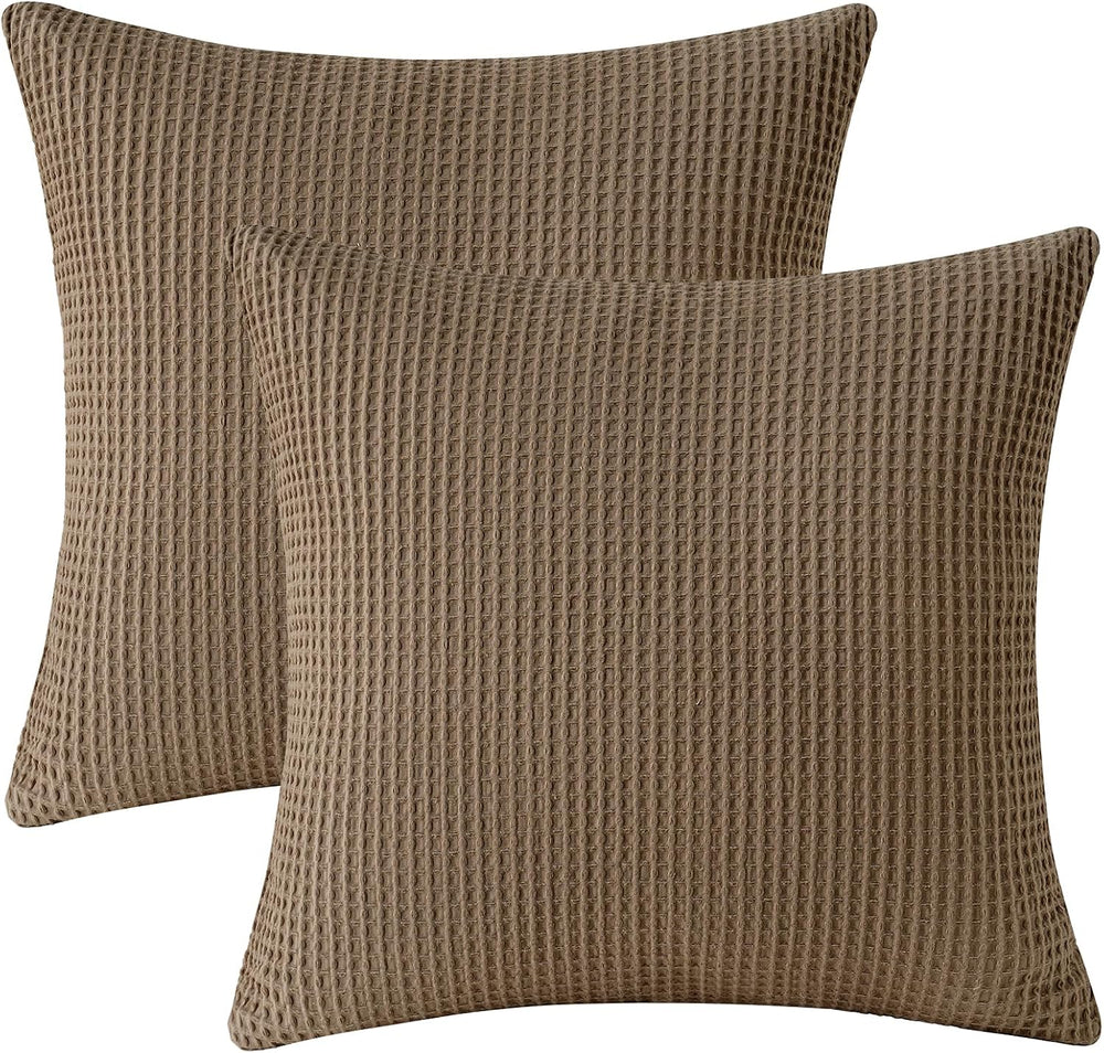 PHF Cotton Waffle Throw Pillow Covers 24" x 24", Walnut Brown, No I...