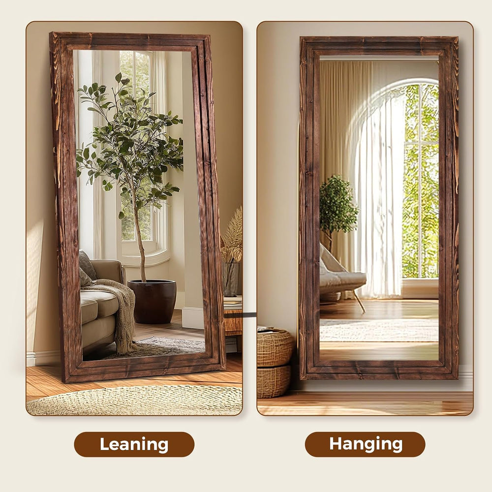 Full Length Mirror, 76 x 34 Inch Solid Wood Floor Mirror, Brown