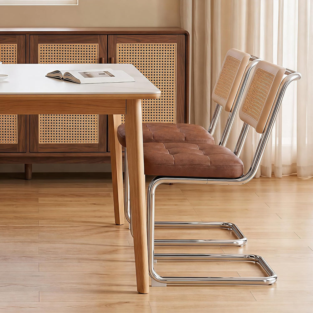 Rattan Dining Chairs, Faux Leather Dining Chairs Set of 2