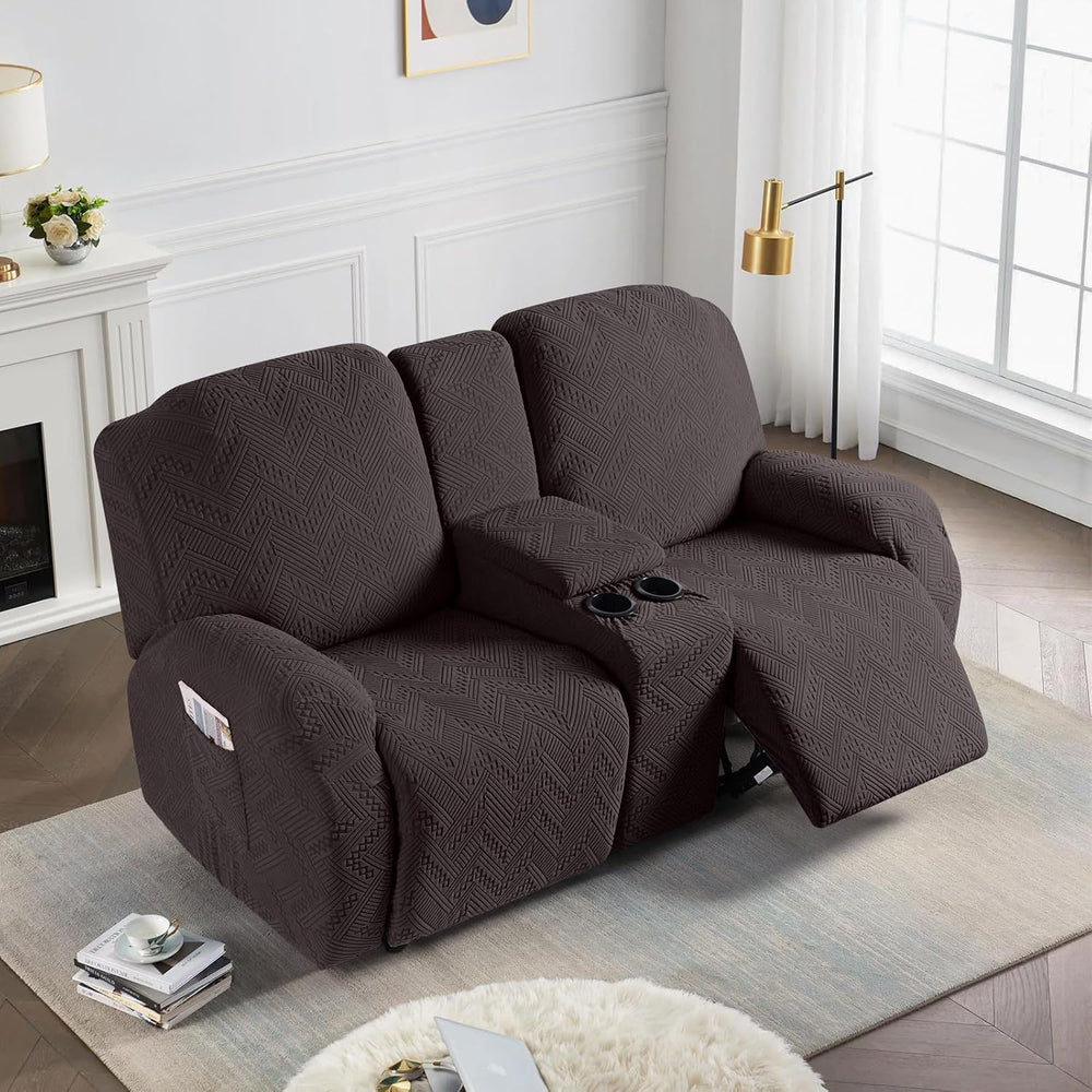 Ruaozz Stretch Loveseat Recliner Cover with Console, Chocolate