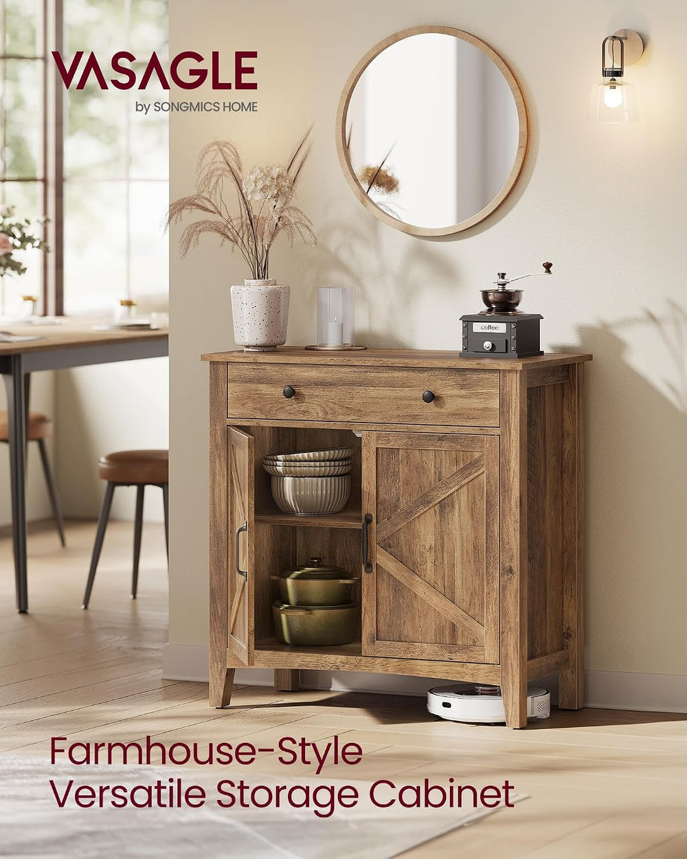 VASAGLE Buffet Cabinet, Coffee Bar with a Drawer, Adjustable Shelf