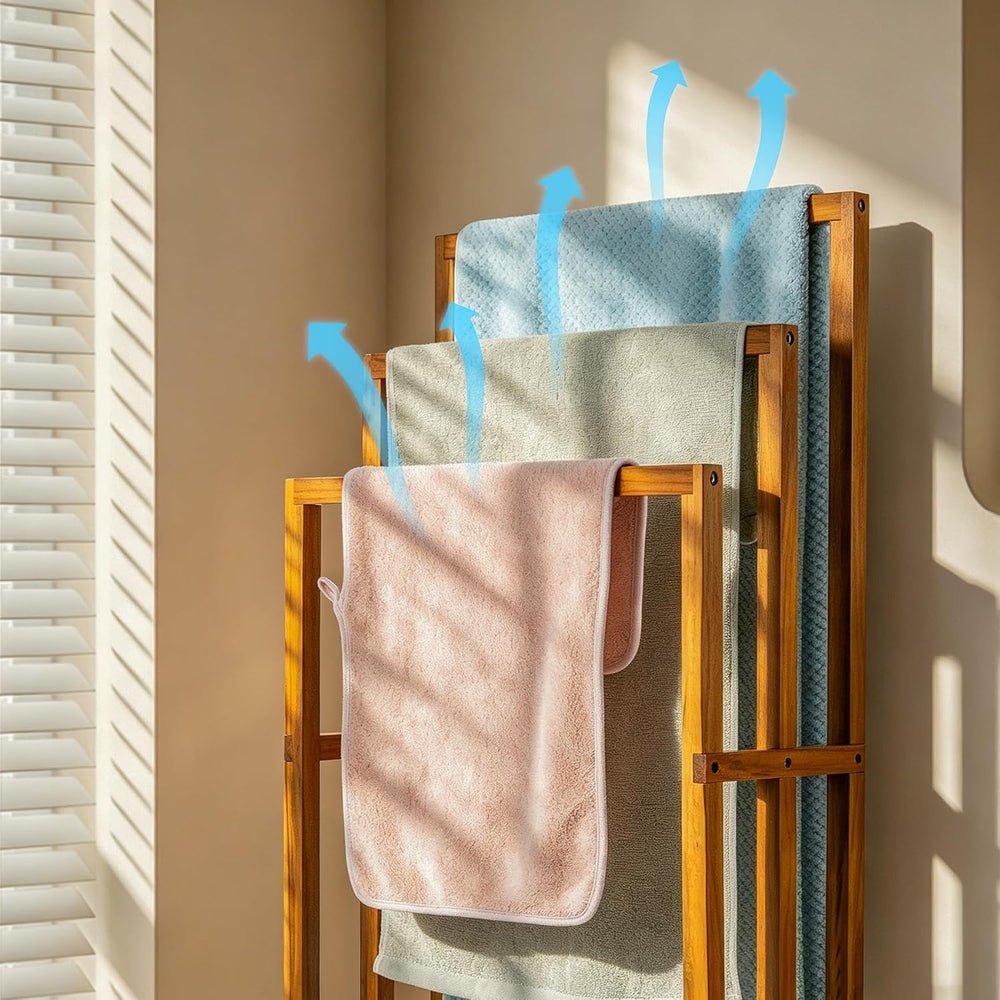 Utoplike Teak Standing Towel Rack for Bathroom, Freestanding Holder 3 Bars