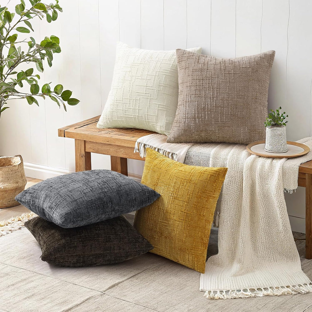 decorUhome Textured Chenille Throw Pillow Covers 24x24 Set of 2 Oatmeal