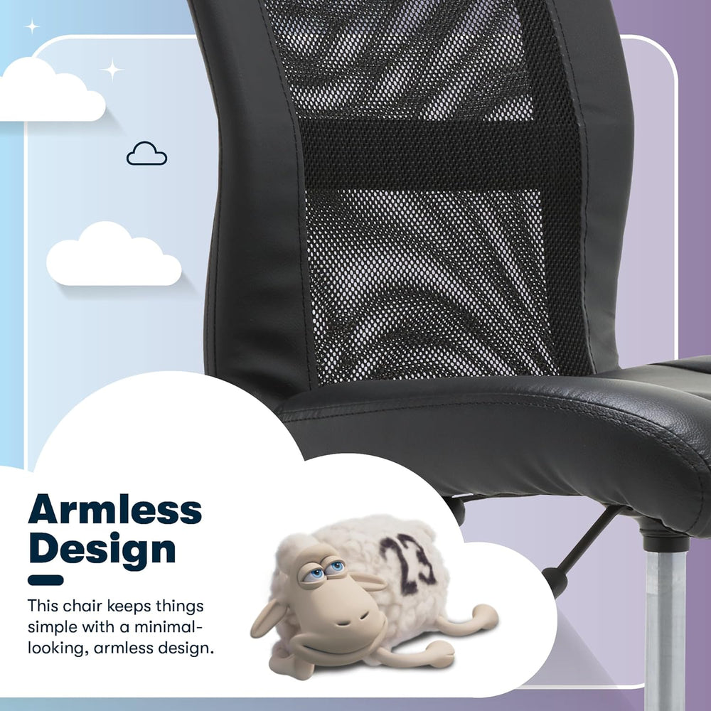 Serta Armless Small Home Desk Chair with Wheels, Ergonomic Mesh Back Chair