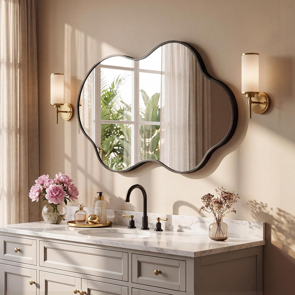 32''x20'' Asymmetrical Mirror with Metal Frame, Small Irregul...