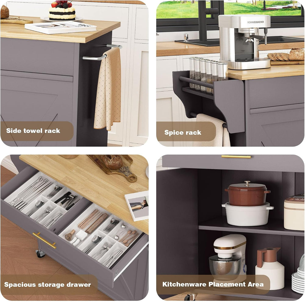 Kitchen Island with Storage, Rolling Island Table with Drop Leaf