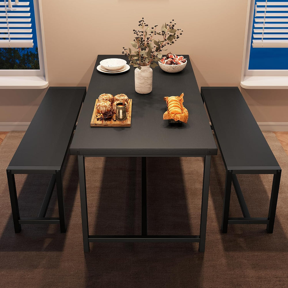 IDEALHOUSE Dining Table Set for 4, Kitchen Table with Benches, Rectangular Di...