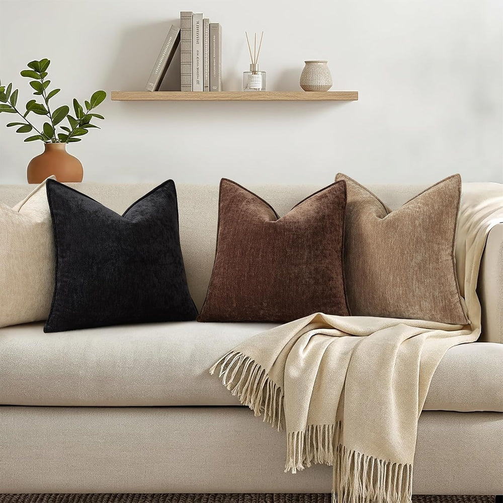 decorUhome Chenille Black Velvet Throw Pillow Covers 24x24 Set of 2