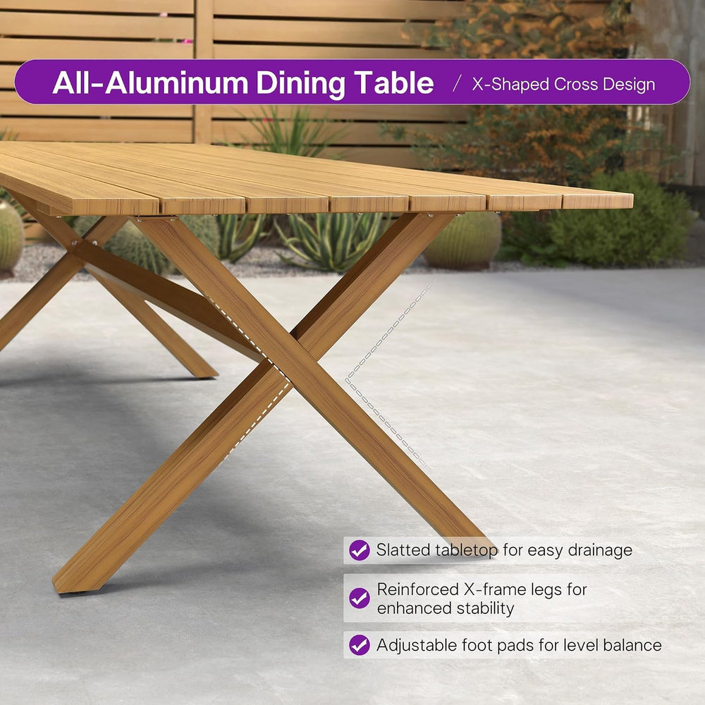 PURPLE LEAF Outdoor Dining Set for 6 Aluminum Table Set w/Cushions, Teak