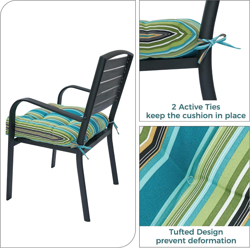Indoor/Outdoor Tufted Seat Cushions with Ties Set of 2, 19"x19" Cha...