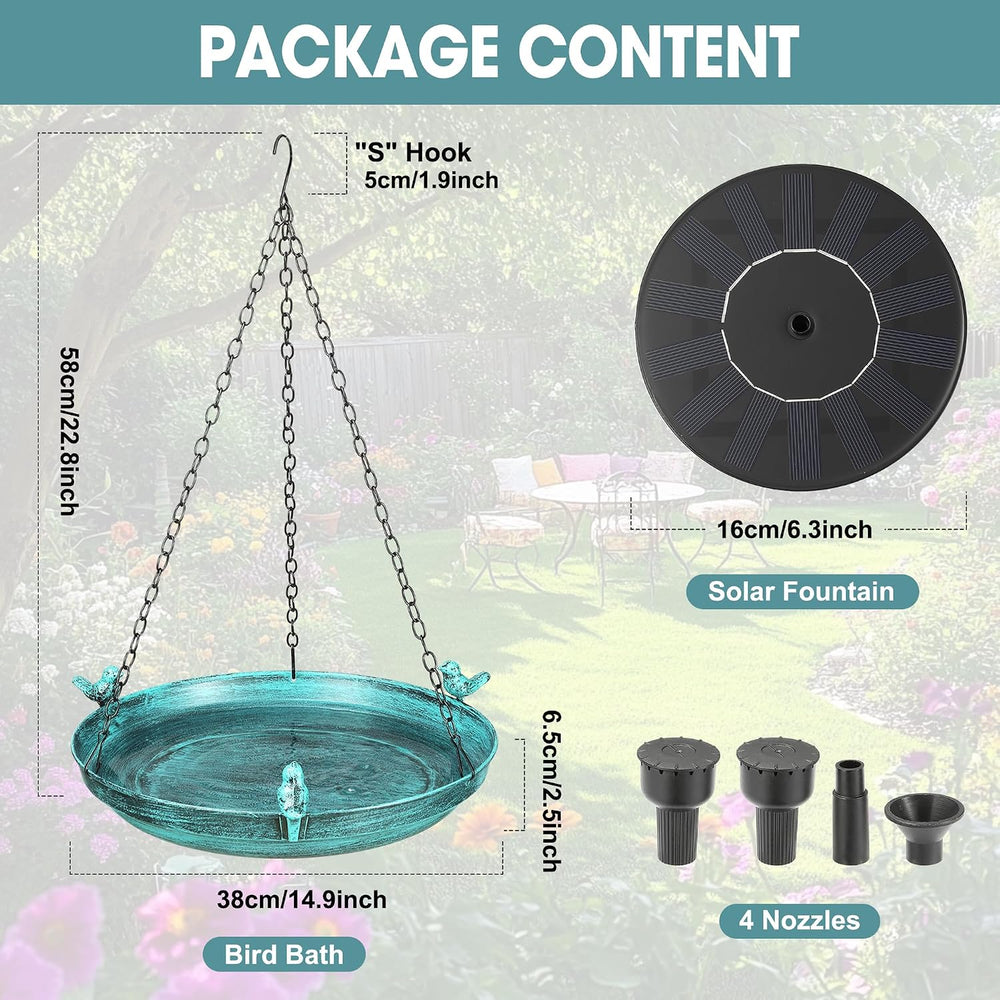 DazSpirit 14.9" Hanging Bird Bath with Solar Fountain for Outdoors
