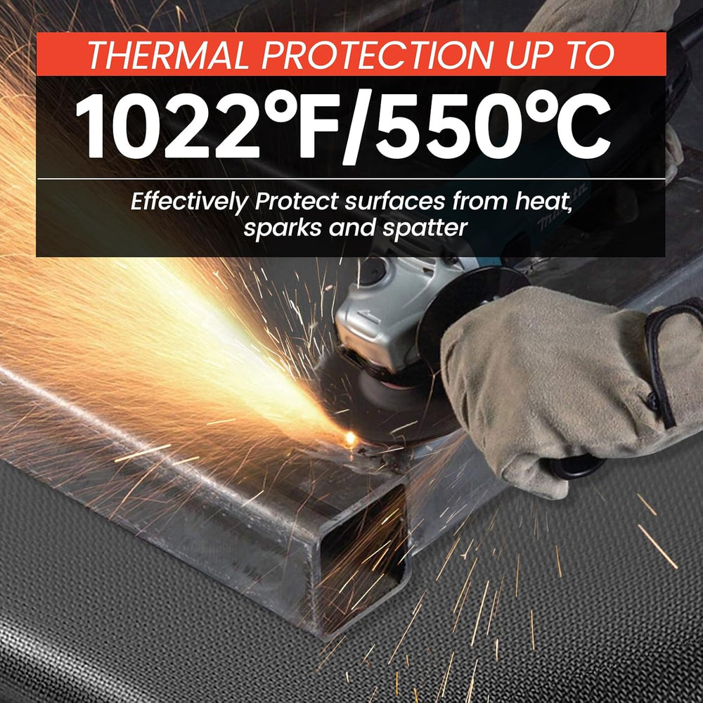 Welding Blanket Fireproof with Brass Grommets, Large Size 6' x 4', Black